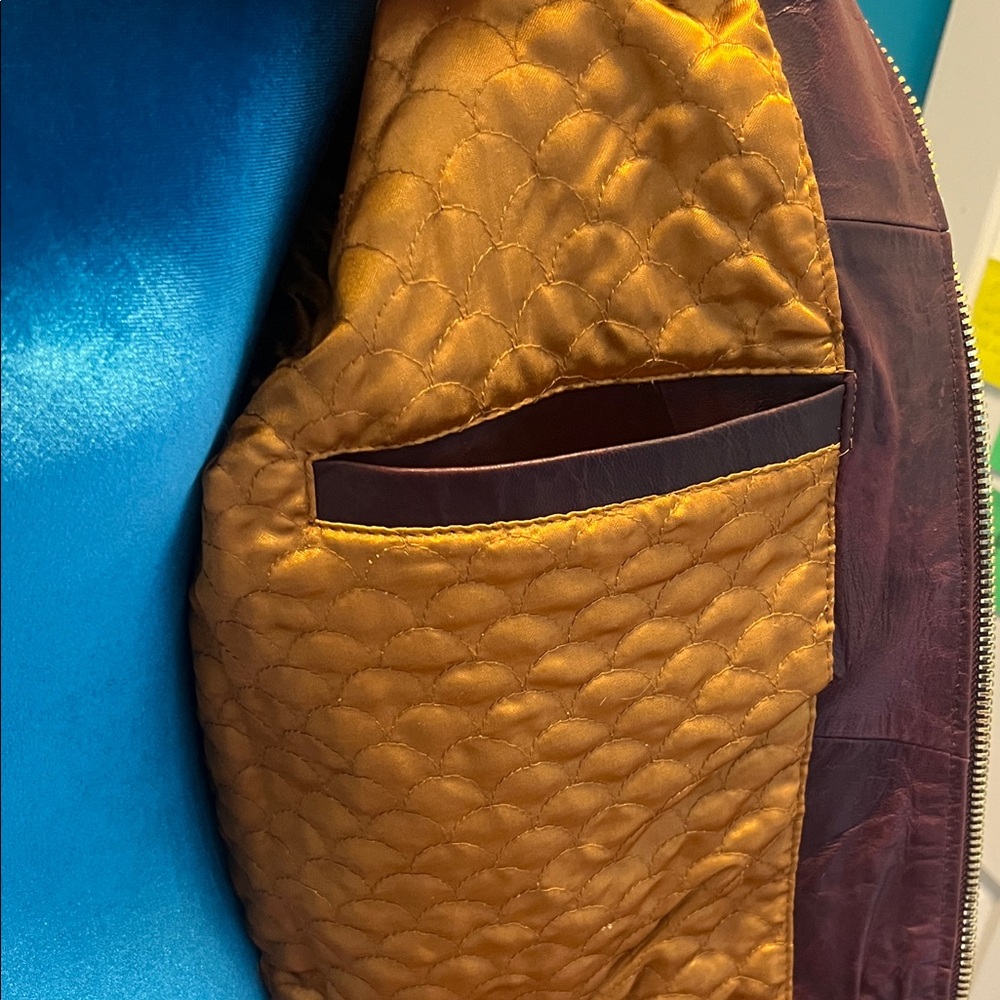 Women's Leather Jacket - Burgundy - Picture 13 of 15